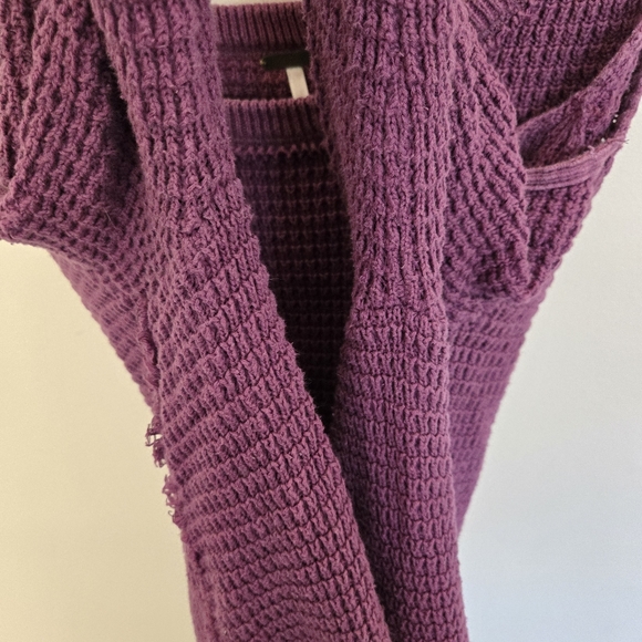 Free People Purple Sunrise Cold Shoulder Waffle Knit Sweater Size Large - Picture 3 of 10
